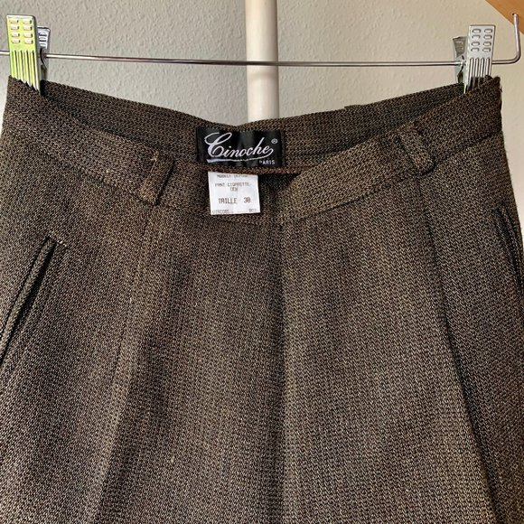 French designer Cinoche high-waisted split hem pleated trousers FR 38_US 4 - Picture 7 of 11